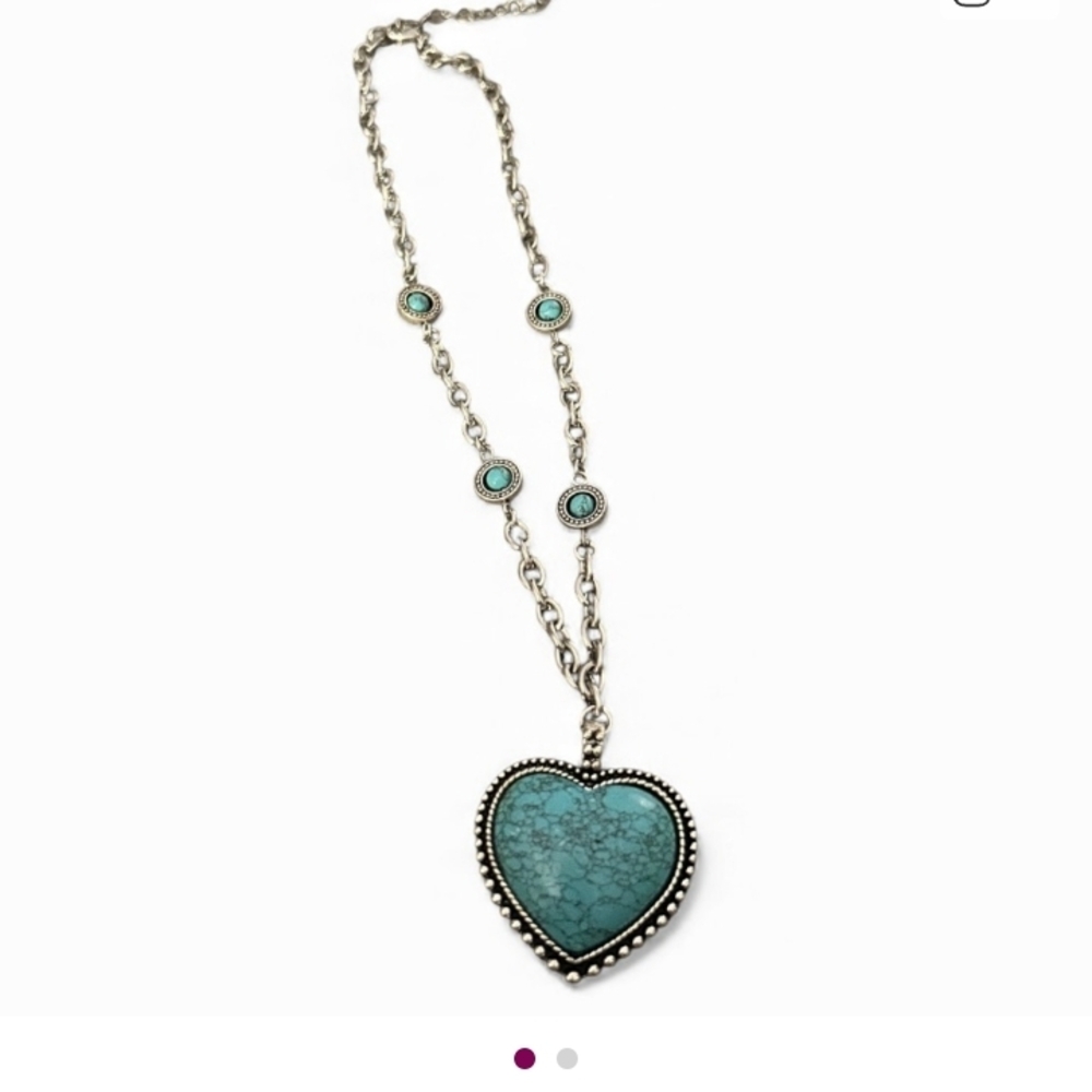 Silver Heart Pendant Necklace with Turquoise Accents